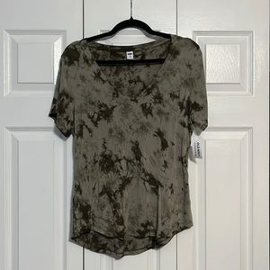 Green V Neck Tie Dye T Shirt